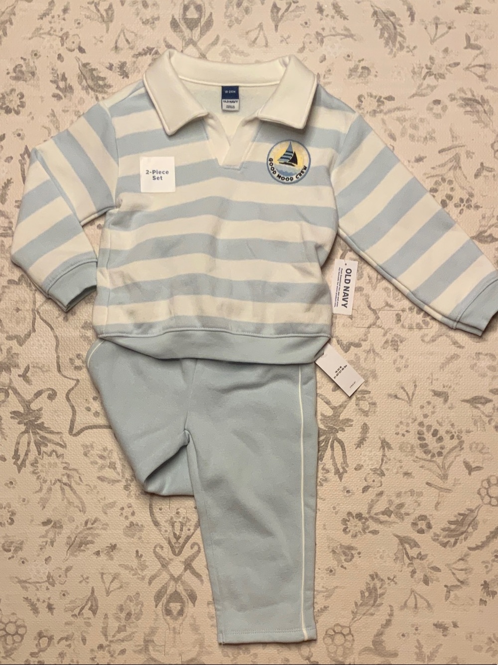 Old Navy Baby Blue and White Striped 2-Piece Matching Set